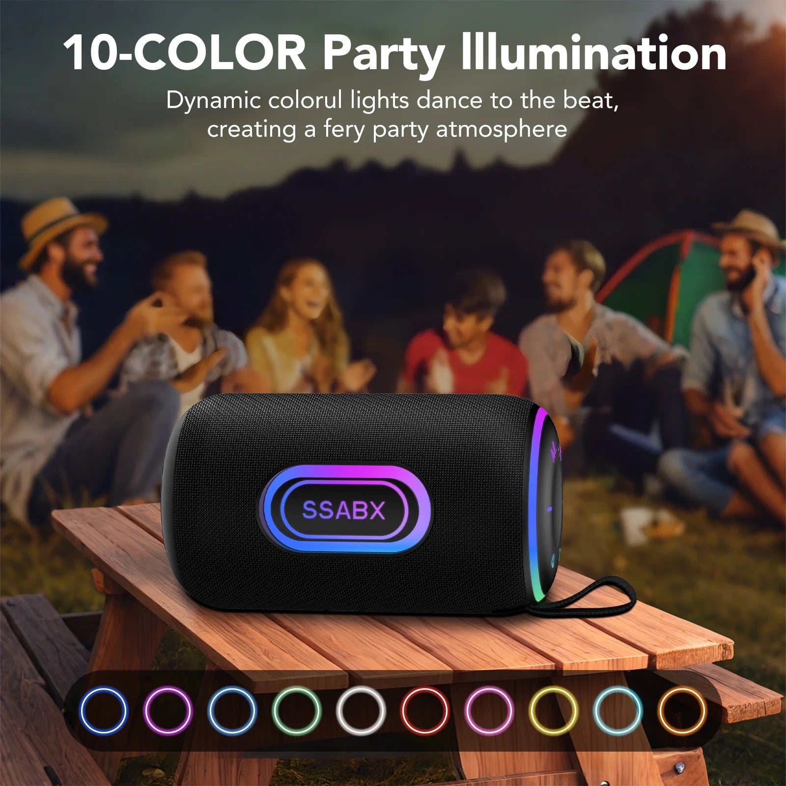 Portable Bluetooth Speaker, IPX7 Waterproof Wireless Speaker, 35W Loud Stereo Sound, 30H Playtime, 10 Colorful RGB Lights, TWS Pairing, Bluetooth 5.4 for Outdoor/Home/Party, Gift Ideas