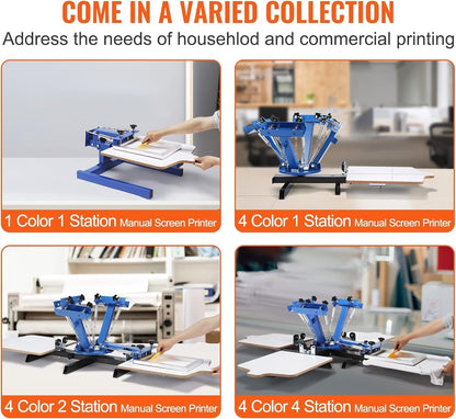 Screen Printing Machine, 4 Color 1 Station 360° Rotable Silk Screen Printing Press, 21.2X17.7In / 54X45Cm Screen Printing Press, Double-Layer Positioning Pallet for T-Shirt DIY Printing