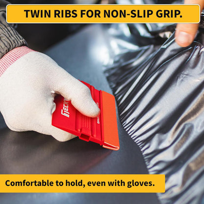 Felt Squeegee for Vinyl Wrap, 2 Hardness Options Vinyl Scraper Tool with Anti-Slip Twin Ribs & Dual-Corner Design for PPF, Tint & Decals (Yellow 40A / Red 60A)