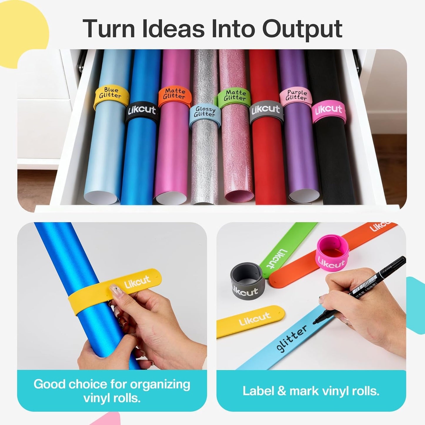 Vinyl Holder Slap Bracelet Set - 8 Pcs Silicone Wrapping Paper Roll Holder for Vinyl Rolls Storage, Wallpaper and Poster Storage, Craft Room Organizing