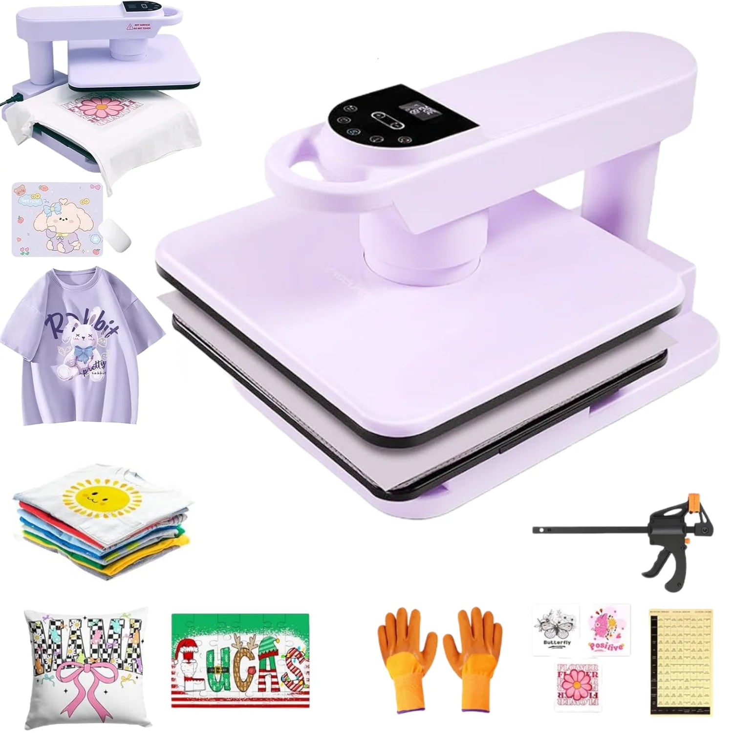 Adnoom Auto Heat Press Machine with Swivel Design,Auto Release & Off,15X15 Sublimation Shirt Press with Higher Heating Height for T-Shirt,Heat Transfer Projects,Purple