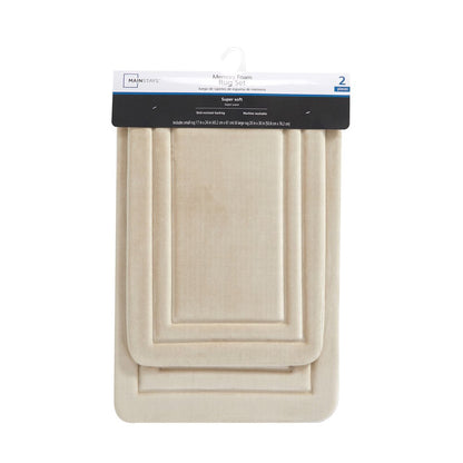 2 Piece Beige Memory Foam Bath Rug Set, Available in Multiple Colors