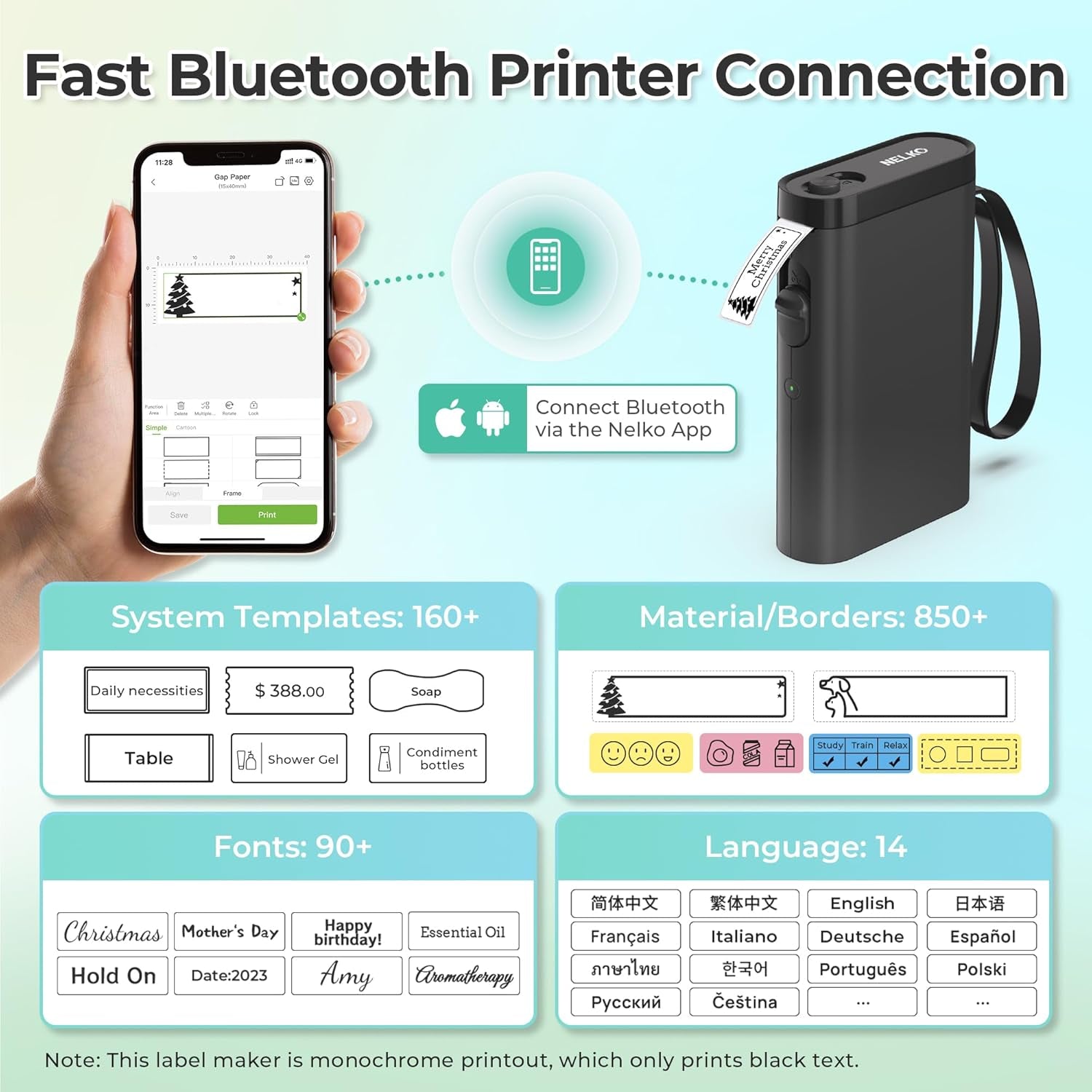 Nelko Label Maker Machine with Tape, P21 Bluetooth Label Printer with 3 Tapes, Wireless Mini Label Makers with Multiple Templates Icon Font Custom for School Office Home, Black
