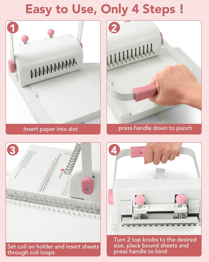 MAKEASY Binding Machine Hole Pitch 2:1 - Portable Book Binding Kit with 10PCS 5/8'' Binding Wires & Plier, for DIY Notebooks, Albums, Journals, and Calendars – Circle Holes, 20 Sheet Punch Capacity
