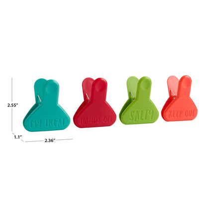 Themed Bag Clips Medium Sized, 2.55" X 2.36" X 1.1", (4 Pack), Red, Green, Orange, Teal