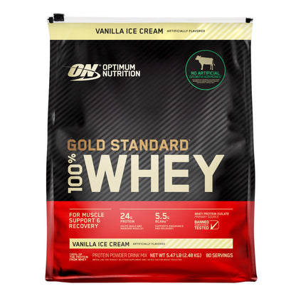 Optimum Nutrition Gold Standard 100% Whey Protein Powder, Vanilla Ice Cream, 5.47 Lbs