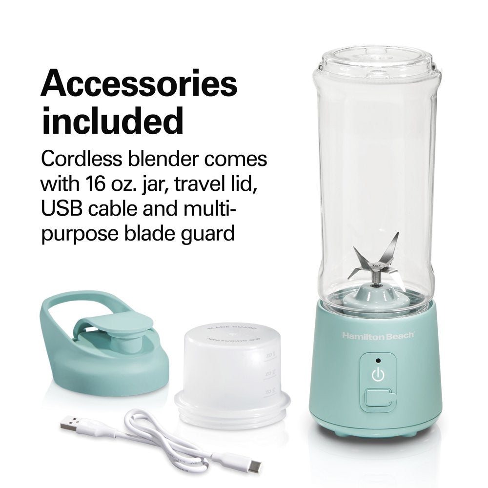 Blend Now Portable Cordless Blender, 16 Oz. Jar with Travel Lid, Aqua, New, 51182