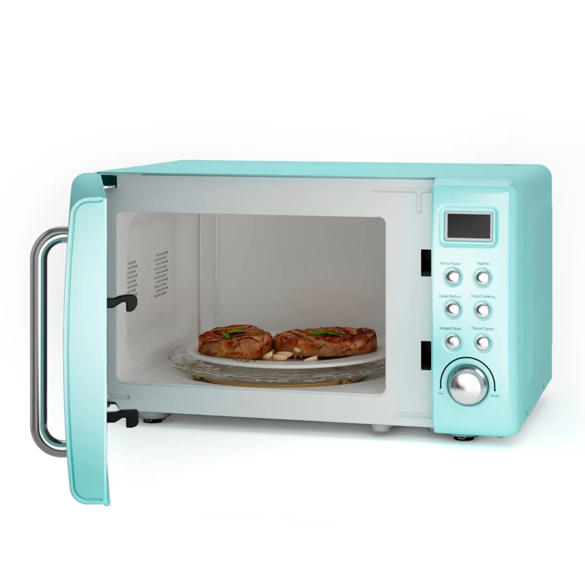 0.7Cu.Ft Retro Countertop Microwave Oven 700W LED Display Glass Turntable Green