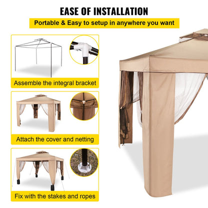 10X10Ft Outdoor Intubated Canopy Gazebo Starter Kit, Equipped with Four Sandbags, Ground Spikes, Netting, Ropes, Carrying Bag - Portable Brown Tent for Backyard, Patio and Lawn, Basic Version