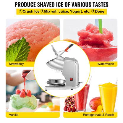 brand Electric Ice Shaver Crusher Snow Cone Maker Machine with 4 Stainless Steel Blades 220LB/H Shaved Ice Machine 300W