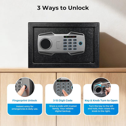 MUNBYN Biometric Fingerprint Safe with Alarm System, 3-Way Access Lock Box with Electronic Keypad, Display Screen & USB-C Port for Home & Office, Document, Jewelry and Cash Protection