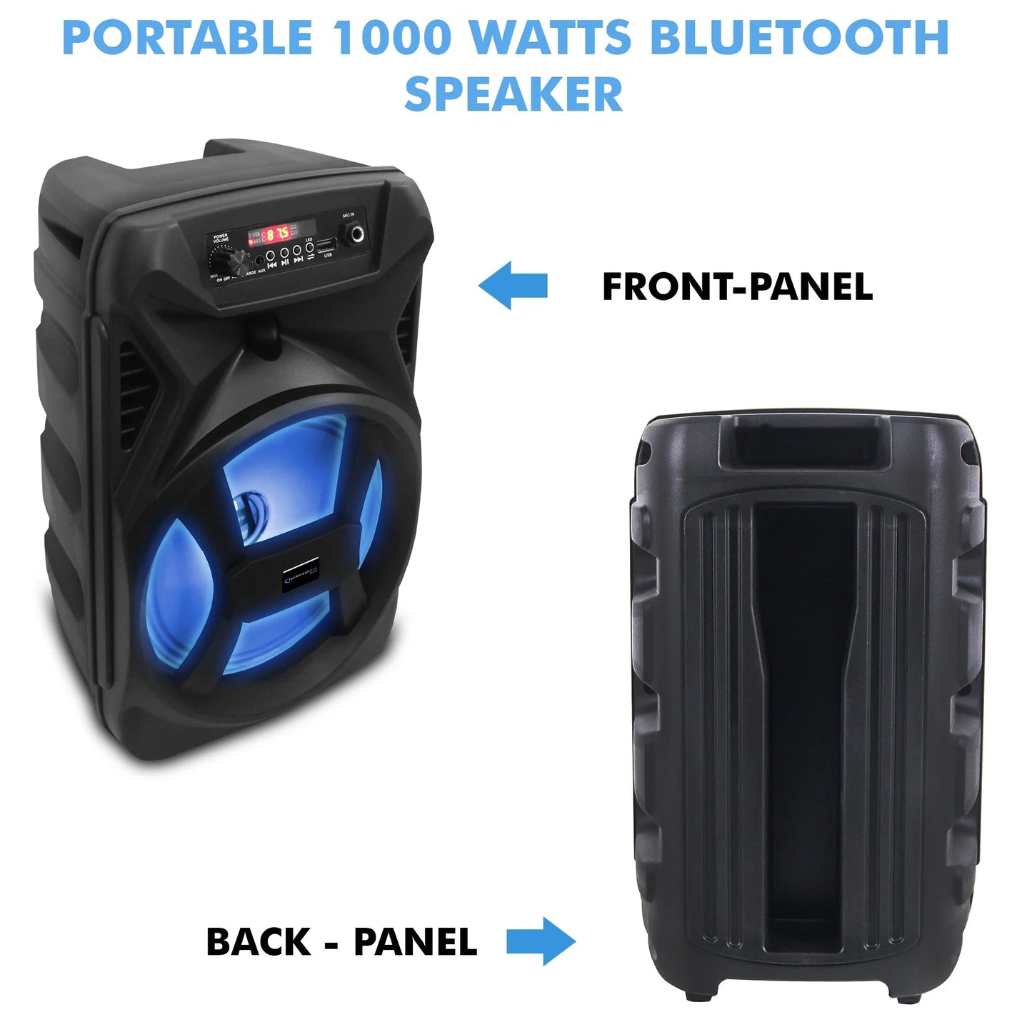 (Qty 2)  500W Portable 8" Bluetooth Speaker with Woofer & Tweeter (Black)