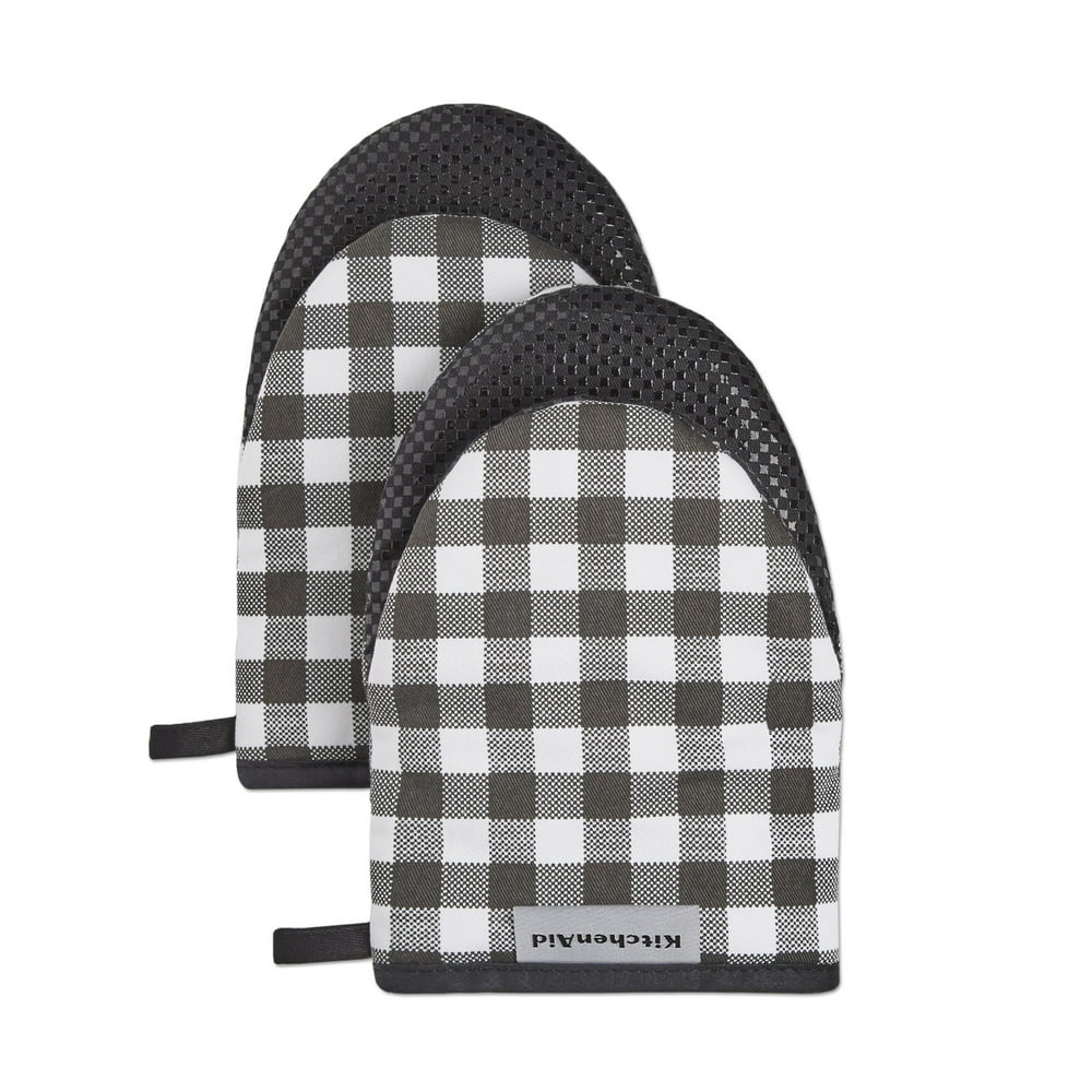 Gingham Mini Oven Mitt Set, Onyx Black, 5.5"X8", Set of 2