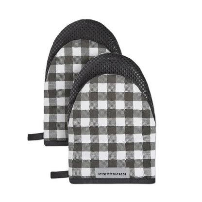 Gingham Mini Oven Mitt Set, Onyx Black, 5.5"X8", Set of 2