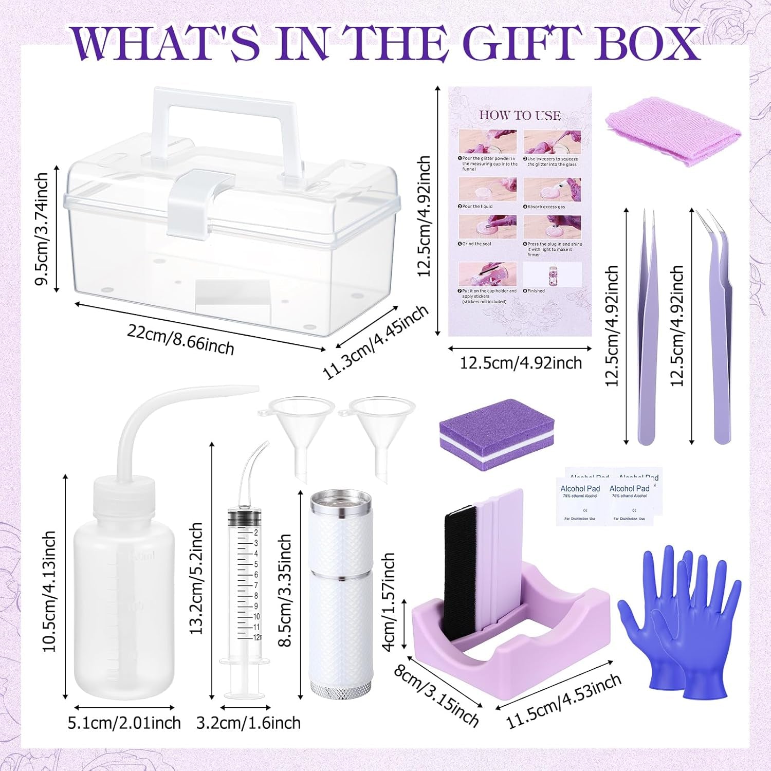 Lemonroad 15 Pcs Snow Globe DIY Tumbler Tool Kit Include Storage Box Squeeze Bottle Funnel Silicone Cup Cradle Measuring Cup Flashlight for Beginner Making Supplies Thanksgiving Day Gifts(Purple)