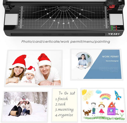 Laminator Machine for A3/A4/A6, YE381 13Inch Thermal & Cold Laminating Machine for Home Office School Teacher Use with 50 Pouches, Paper Trimmer and Corner Rounder | YE381 Thermal & Cold Laminating Machine for Home Office School Teacher Use , Built in Paper Trimmer and Corner Rounder
