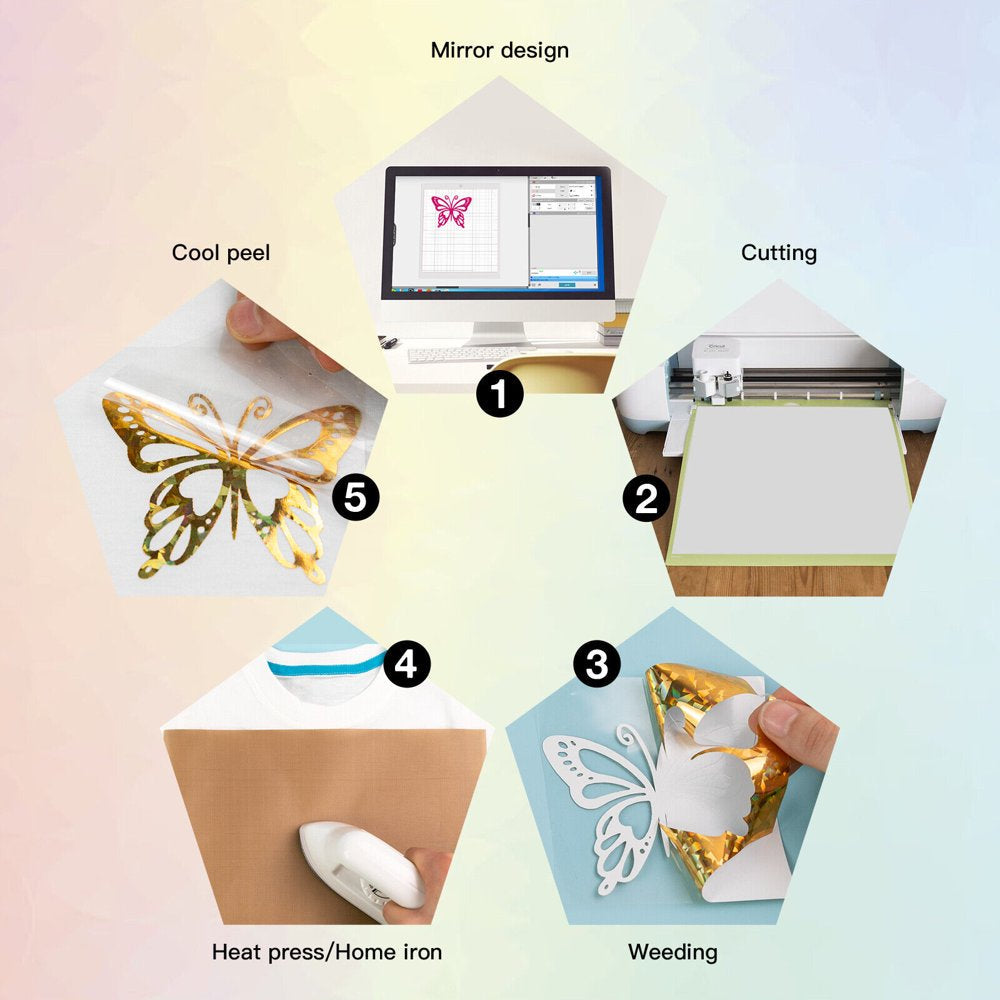 12" X 5 FT Crystal Gold Holographic Heat Transfer Vinyl HTV T-Shirt for Cricut