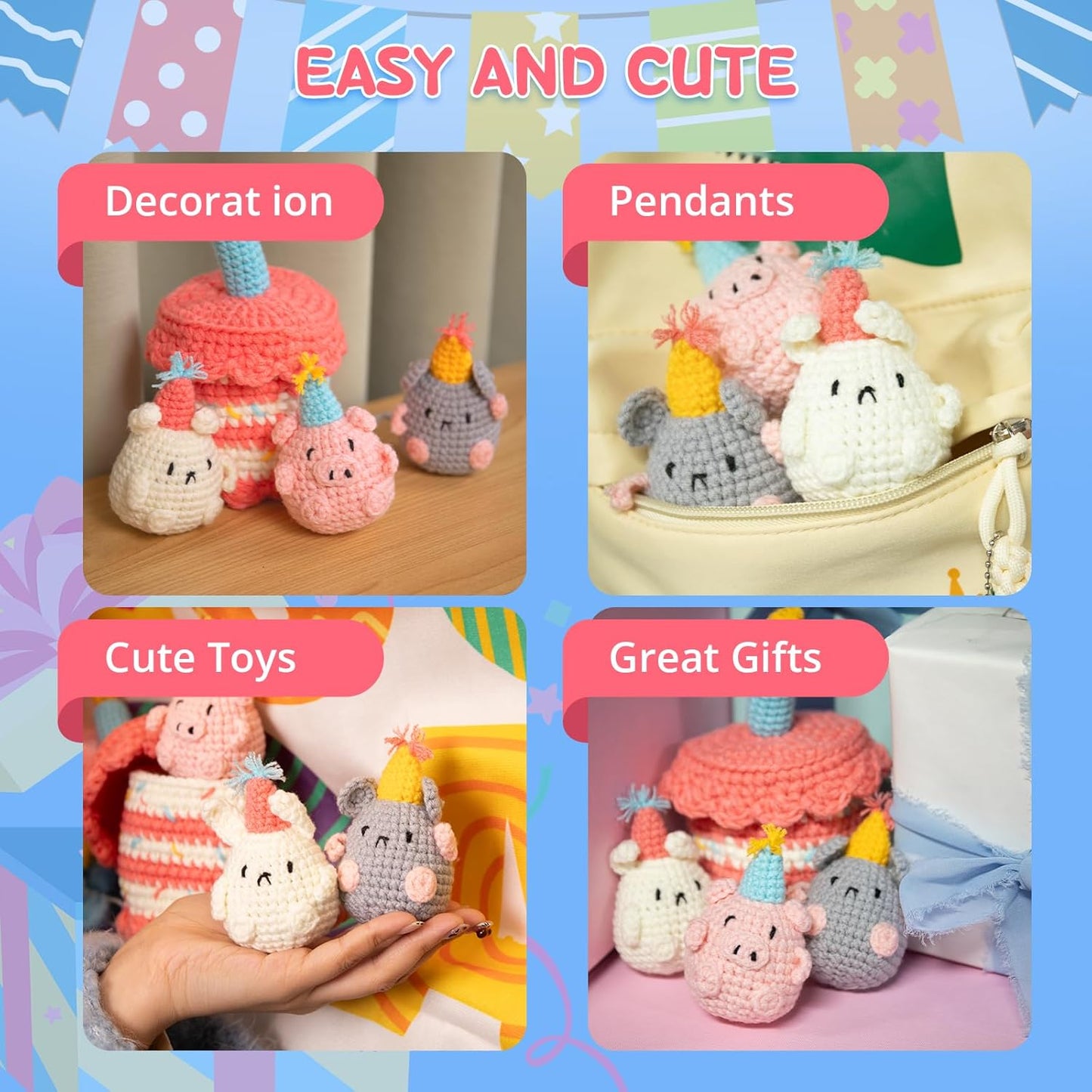 Crochet Kit for Beginners - Complete Crochet Kits with Stitch by Stitch Video Tutorial, Beginner Crochet Kit for Adults Kids Gift - Starter Easy Learn to Crochet(Birthday Party)
