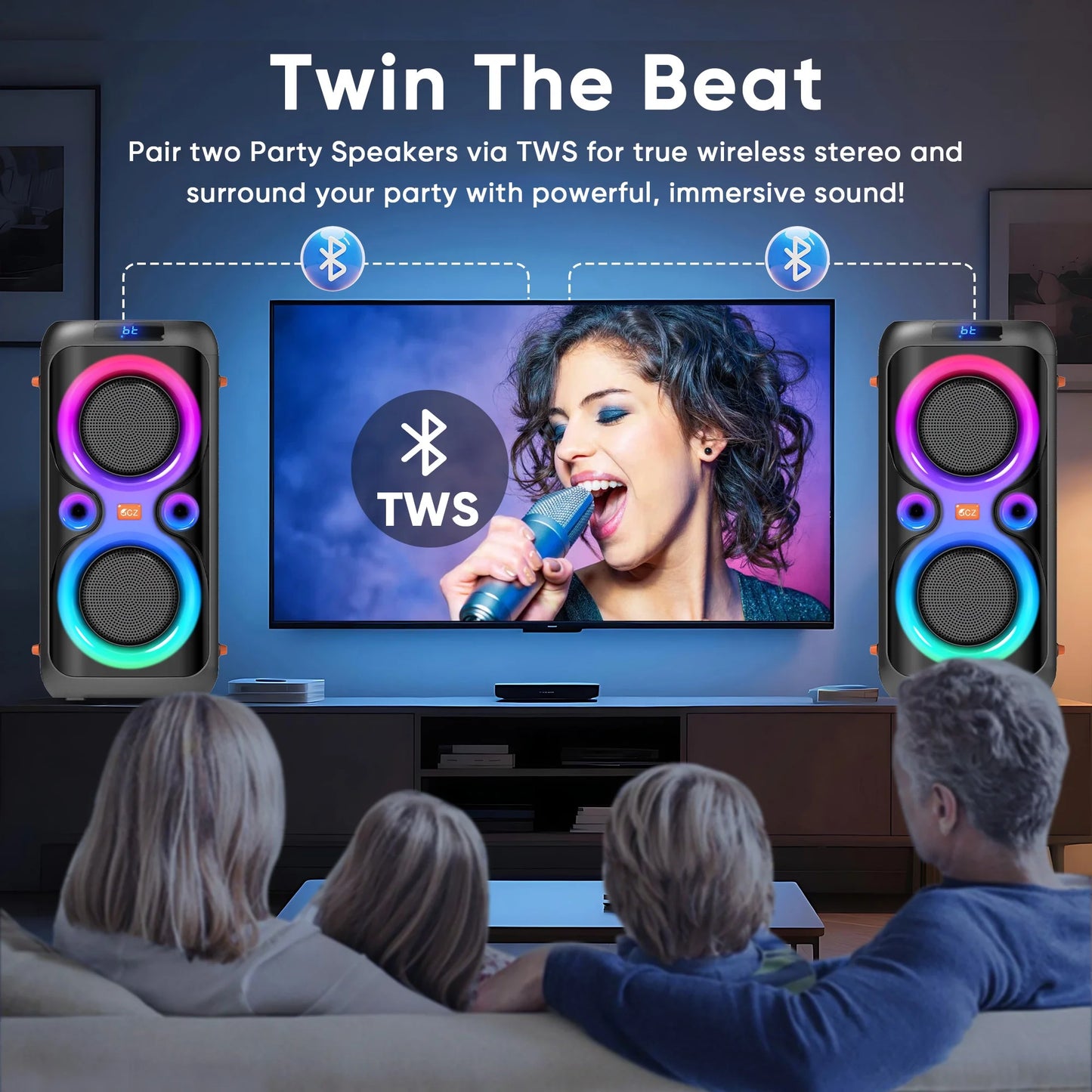 Dual 6.5-Inch 160W Large Loudest Party Speaker Bluetooth Wireless with Microphone Jack, Support USB TF, Rich Bass for DJ, Karaoke