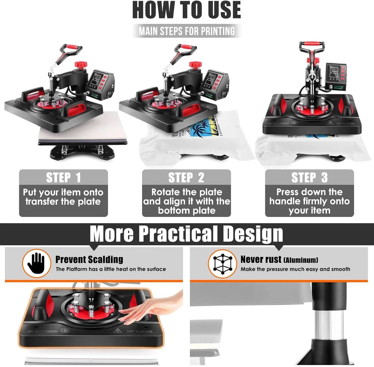 Adnoom 8 in 1 Heat Press Machine 15"X12" with LCD Control Panel, Full 360°Swing Away Heat Press Machine with Multi-Spring Pressure Knob, Sublimation Vinyl Digital Heat Press for Tshirt,Cap,Mug