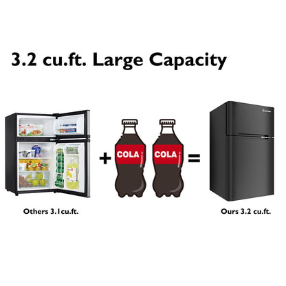 Refrigerator Small Freezer Cooler Fridge Compact 3.2 Cu Ft. Unit, Black