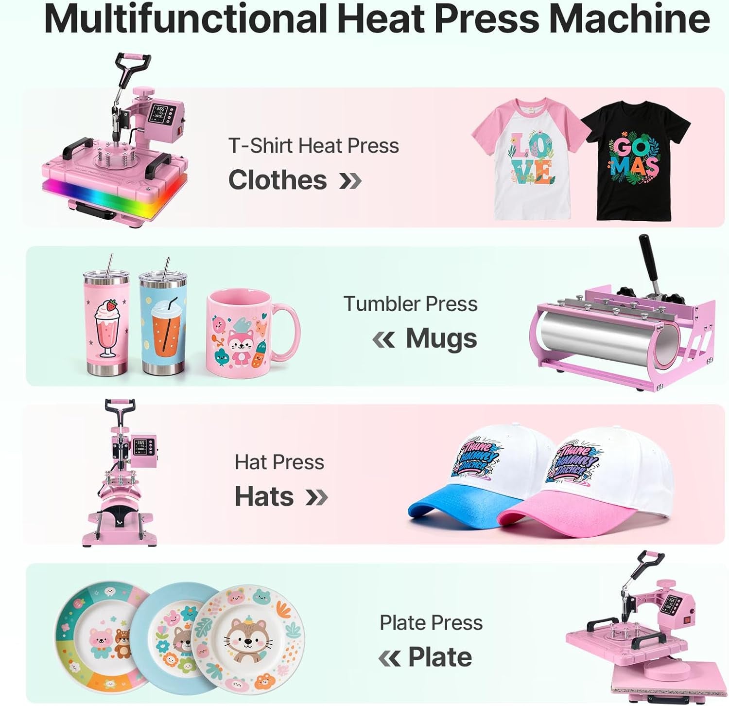 Slendor 5 in 1 Heat Press Machine 12X15 Inch Sublimation Heat Press 360° Swing Away Heat Transfer Digital T-Shirt Pressing with 30OZ 20OZ Tumbler Press, Multifunction Combo for Hat Cap Plate