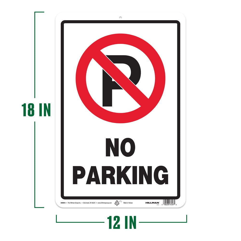 No Parking Sign, Plastic, 18" X 12", Red and Black