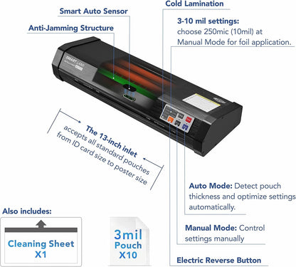 SINCHI Auto-Sense Laminator & 3 Mil 200 Pack Laminating Sheets