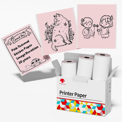 Phomemo Pink Self-Adhesive Thermal Paper, Glossy Printable Sticker Paper Label for Phomemo M02/M02 Pro/M02S/P2S/M03/M04S Mini Sticker Printer, 50Mm X 3.5M, Diameter 28Mm, 3-Rolls, Image Time 20 Years