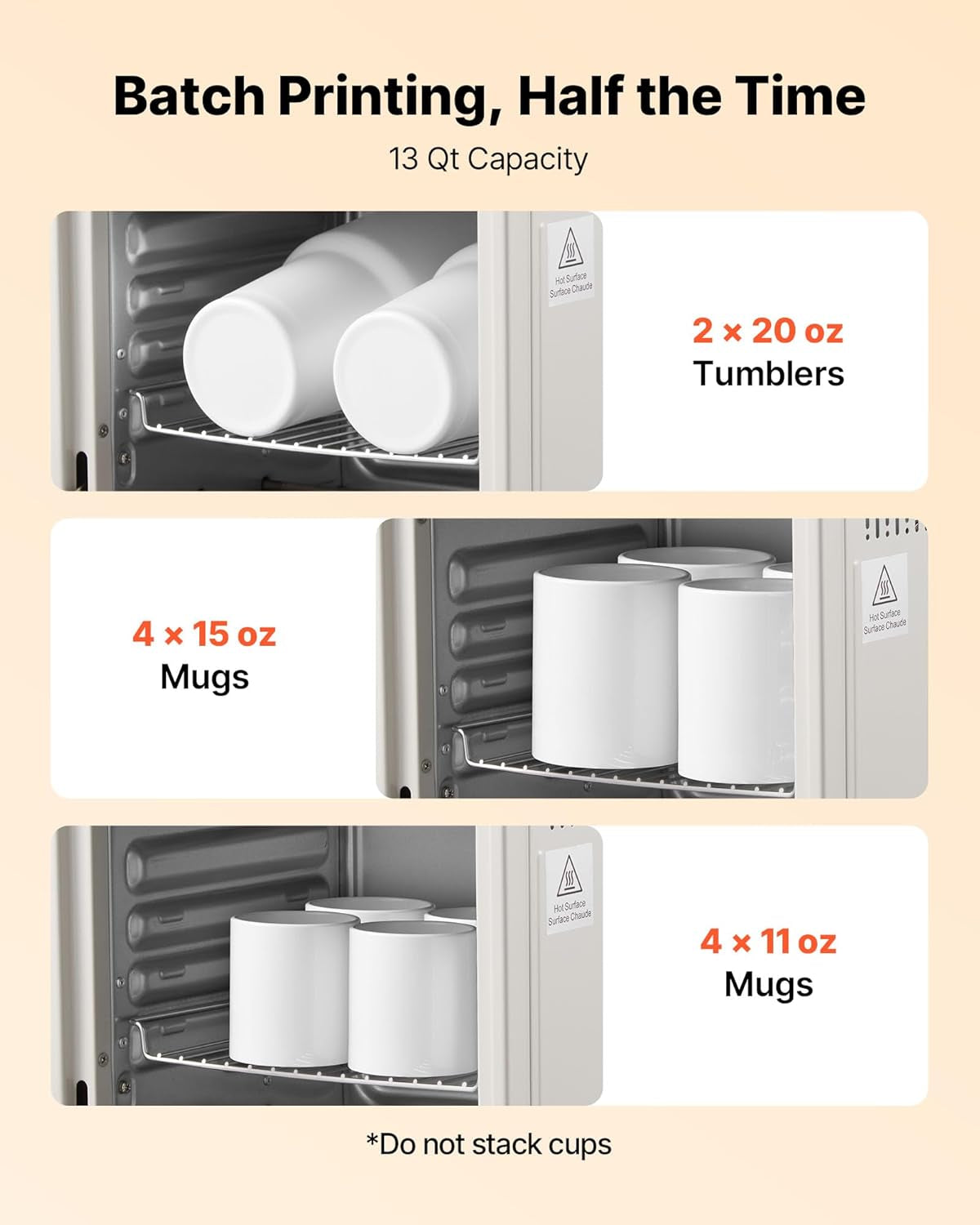 VEVOR Sublimation Oven Machine, 13 Qt, Fits 20Oz Tumblers, with 1 Heat Air Gun, 50 Shrink Films, 1 Tape and 2 Heat Gloves, Oven for Sublimation Blank Tumblers, Mugs, Bowls, Off-White