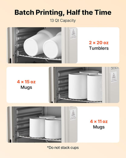 VEVOR Sublimation Oven Machine, 13 Qt, Fits 20Oz Tumblers, with 1 Heat Air Gun, 50 Shrink Films, 1 Tape and 2 Heat Gloves, Oven for Sublimation Blank Tumblers, Mugs, Bowls, Off-White