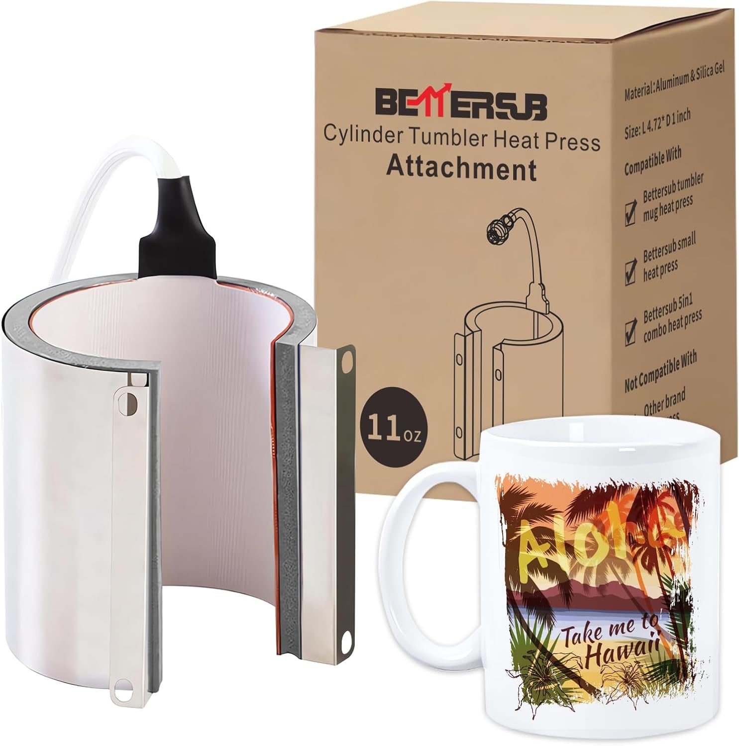 Bettersub Mug Cup Press Heating Transfer Attachment Silica Gel 110V for Heat Press Machine Transfer Sublimation Cylindrical (US Cylindrical 11Oz)