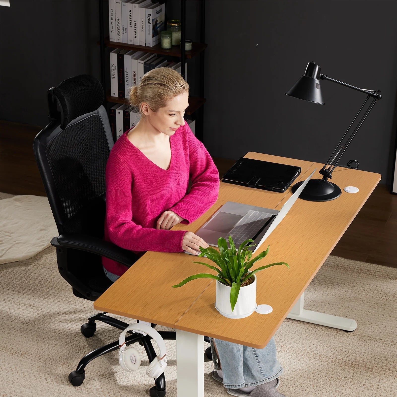 Electric Standing Desk, 55''X24'' Height Adjustable Desk, Home Office Desk with Electric Lift, Sit Stand Desk Workstation for Home Office, Oak