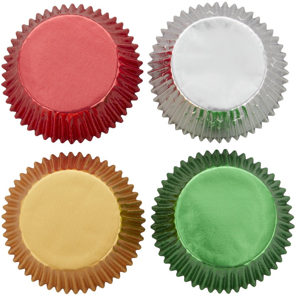 Green, Gold, Silver and Red Foil Christmas Cupcake Liners, 48-Count