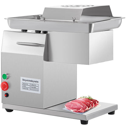 brand Commercial Meat Cutter Machine 3 Mm Stainless Steel with Pulley 600W Electric Food Cutting Slicer, 18 X 12 Inch, Silver