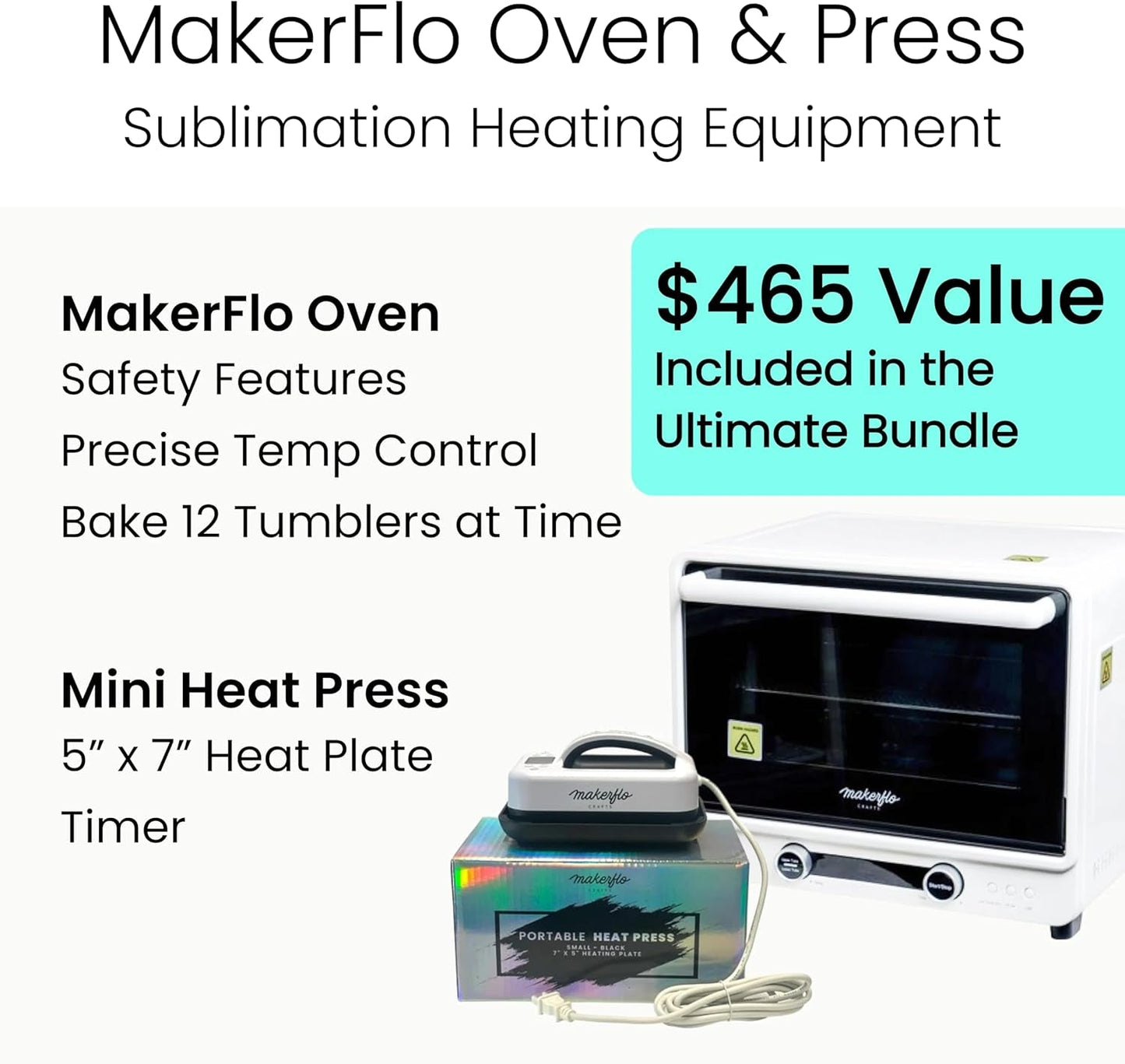 Makerflo X Jennifermaker Epson F170 Sublimation Ultimate Kit – Printer Bundle with Sublimation Made Simple Ebook, Sublimation Oven, Heat Press, Paper, Tape, Tumblers – Just a Cooler Modern Touch