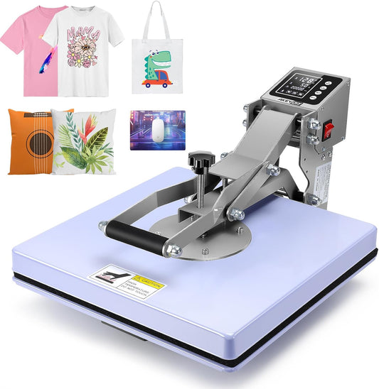 WHUBEFY Heat Press Machine for Tshirts, 15X15 Heat Press Machine Sublimation Shirt Printing Transfer Press with Anti-Scald Design - Professional (15X15 Purple)