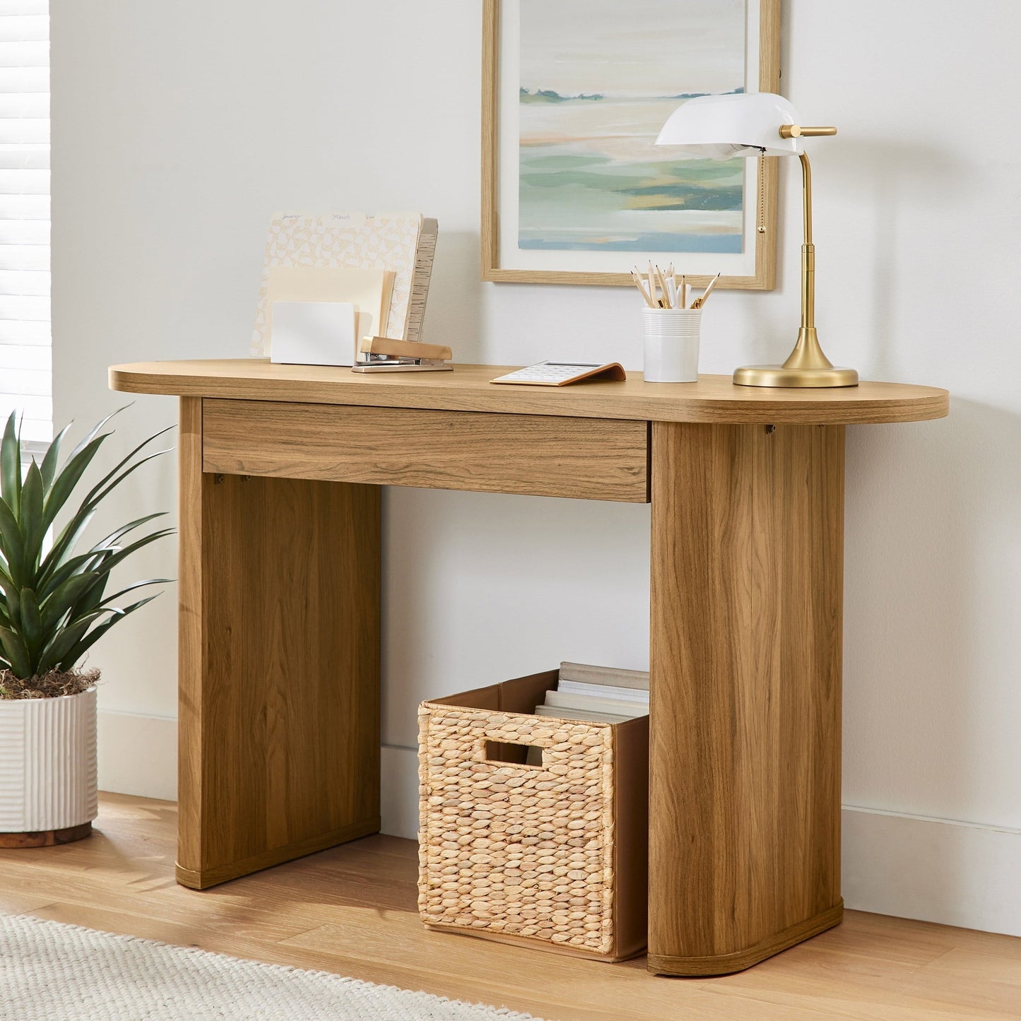 Juliet Oval Writing Desk, Light Honey Finish
