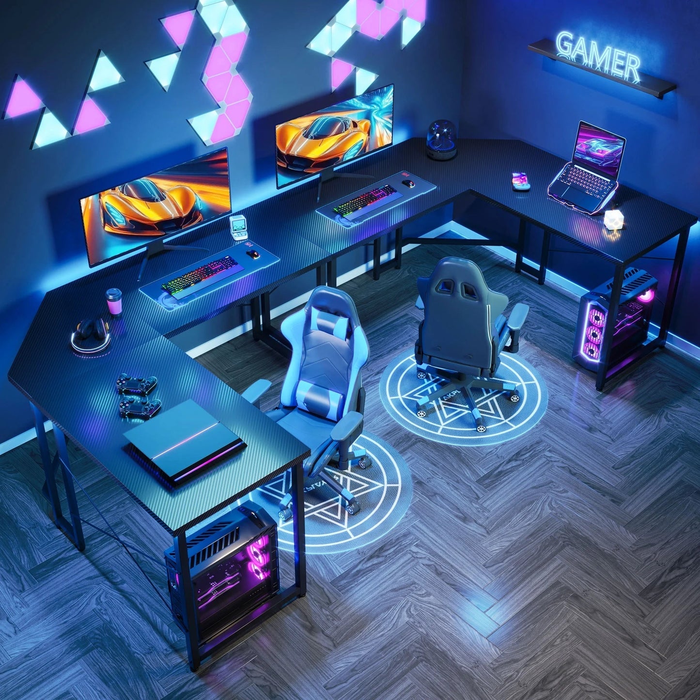Computer Desk L Shaped, 51 Inch Reversible L Shaped Desk, Gaming Desk, Home Office Desk, Carbon Fiber Black