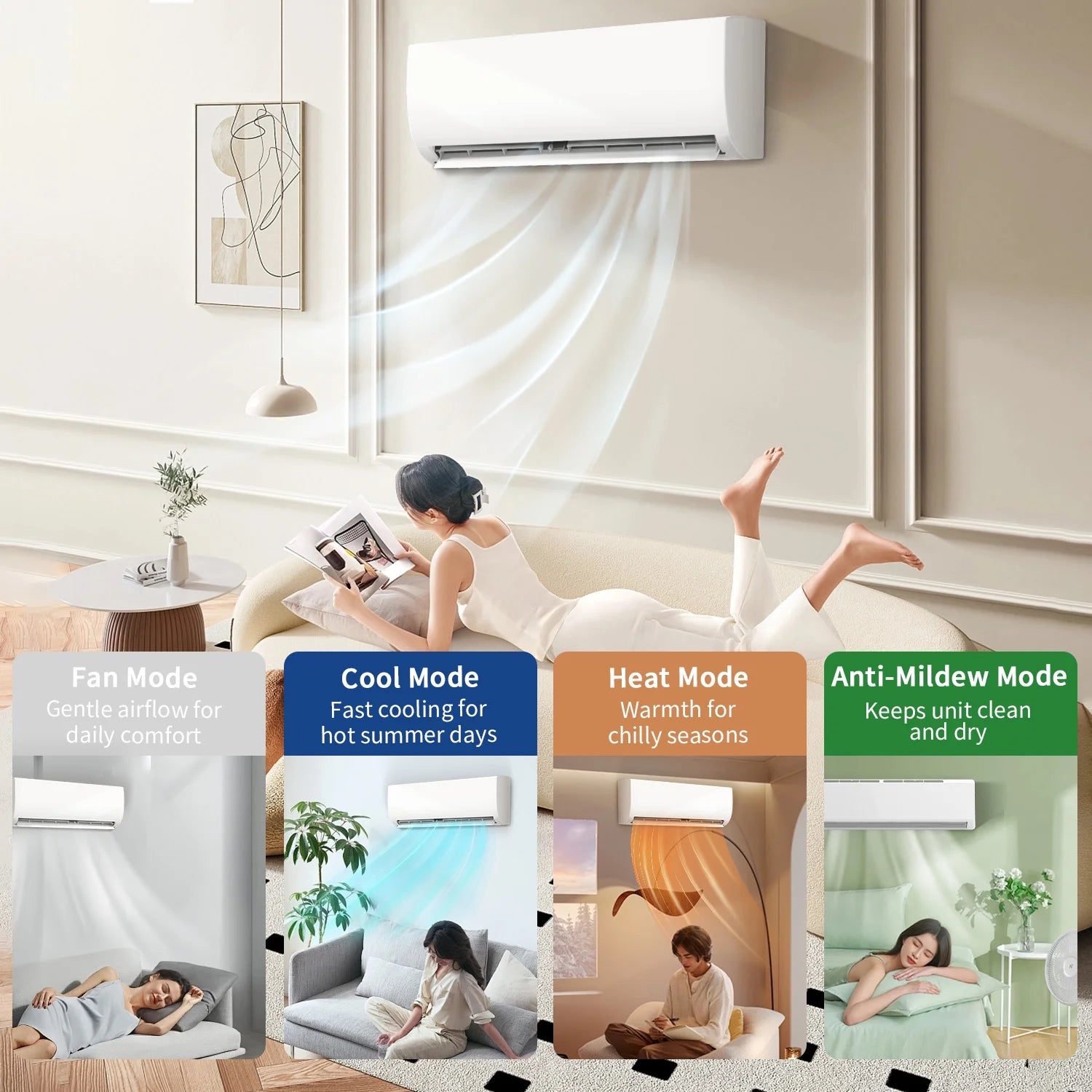 9000BTU Mini Split Air Conditioner Heat Pump,19 SEER2 115V Split Ac Unit with Remote AC Cool up to 650 Sq. Ft,Variable Frequency Cooling and Heating，R32 Refrigerant & Installation Kit, White