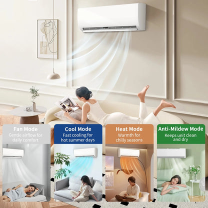 9000BTU Mini Split Air Conditioner Heat Pump,19 SEER2 115V Split Ac Unit with Remote AC Cool up to 650 Sq. Ft,Variable Frequency Cooling and Heating，R32 Refrigerant & Installation Kit, White