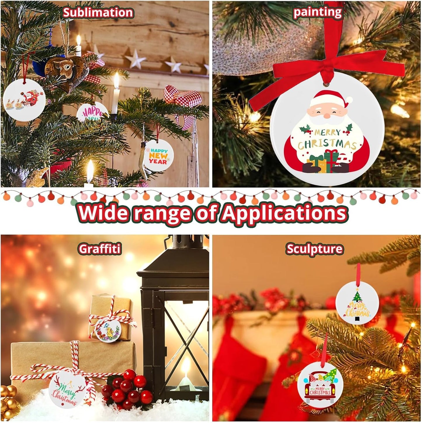 Sublimation Ornament Blanks 24PCS - Sublimation Christmas Ornament Blanks Ceramic Decorations - Baby Shower Decorations Sublimation Ceramic Ornaments Blanks with Red Strings (2.87In)