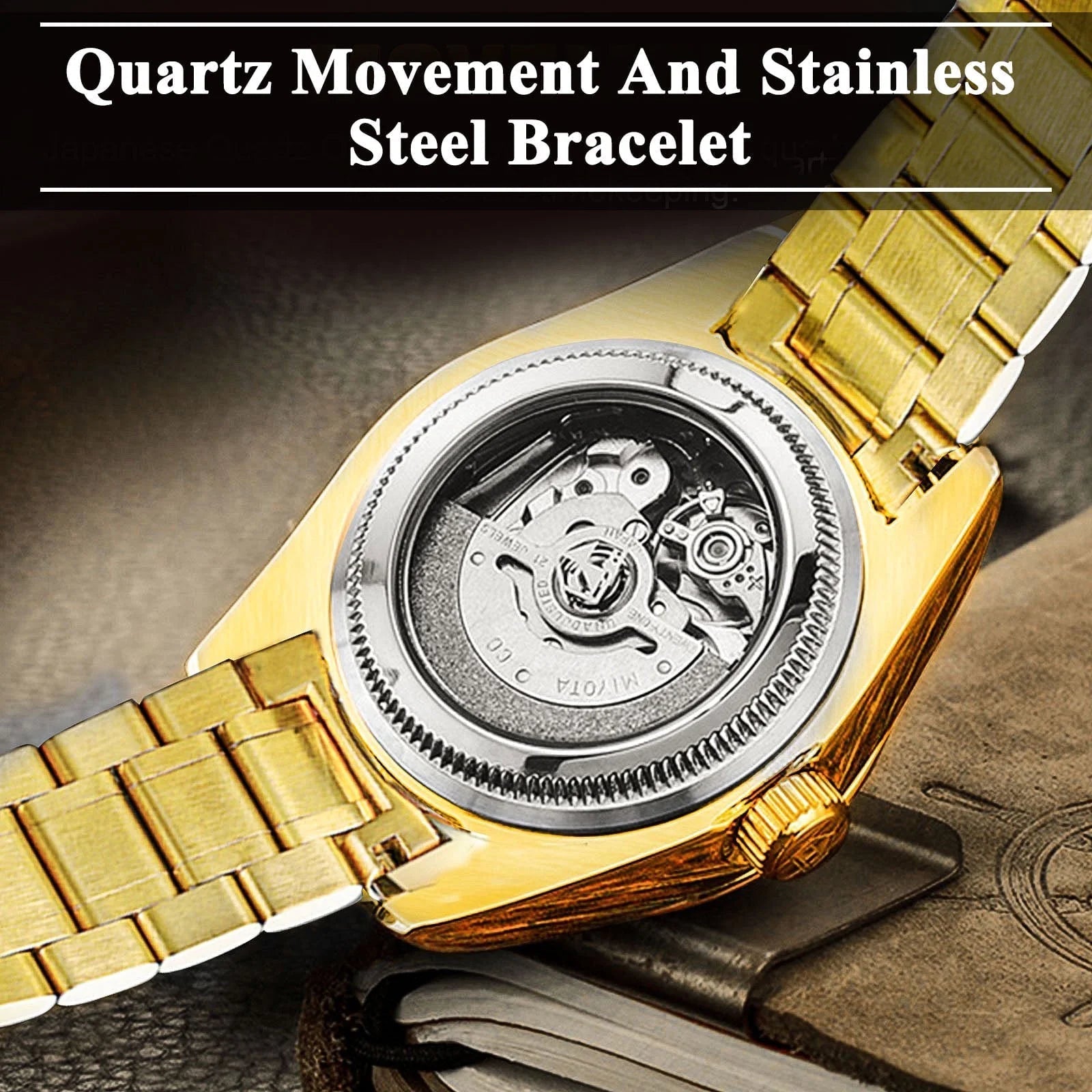 Classic Diamond Gold Watches for Men, Stainless Steel Waterproof Dress Watch, Men'S Quartz Analog Wristwatch