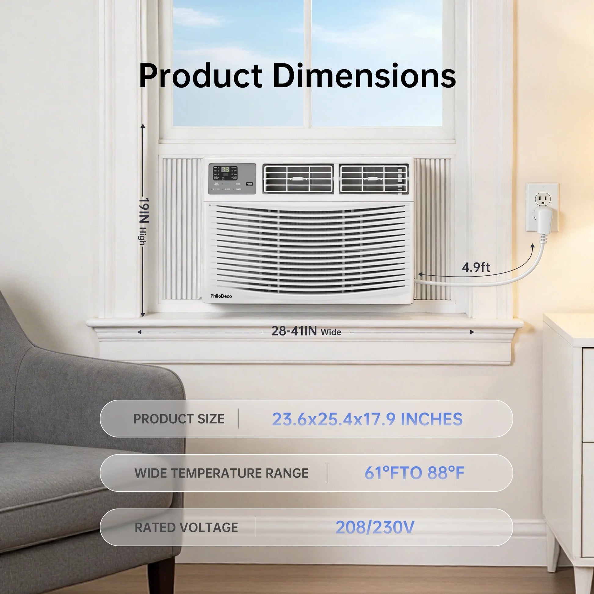 18000 BTU Window Air Conditioner 1000 Sq Ft. Ac Units Intelligent , LED Diswplay Screen, with Remote Control, Dehumidifier/Fan, Operates Quietly, Energy-Saving. 24 Timer, 208/230 VOLTS
