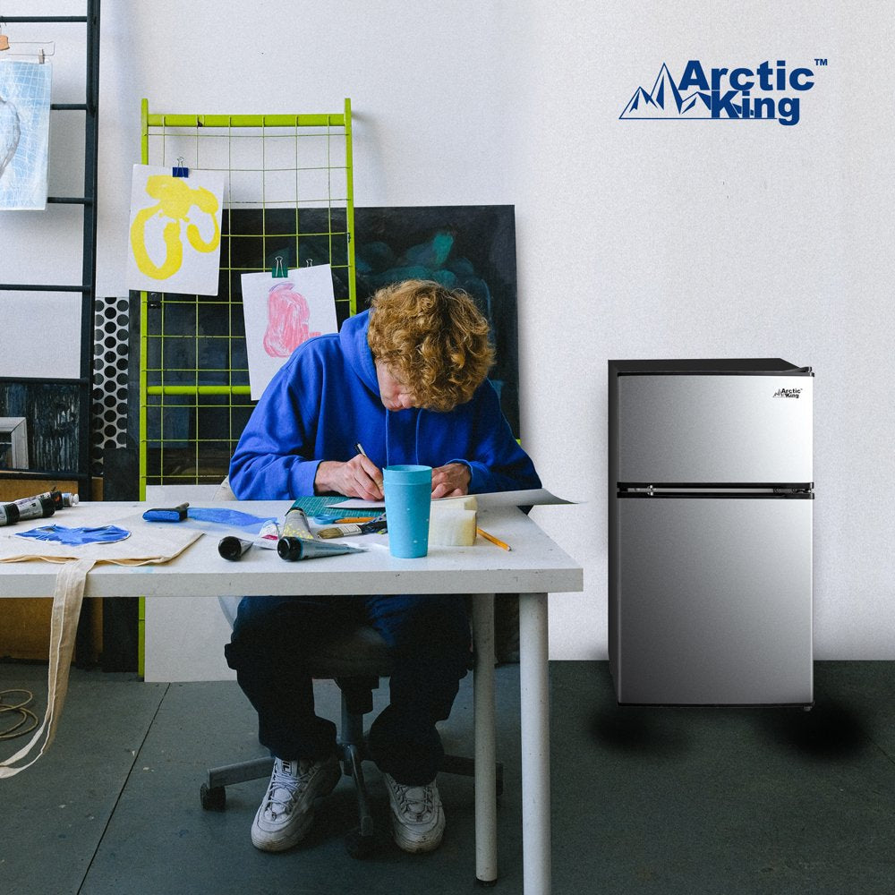 3.2 Cu Ft Two Door Mini Fridge with Freezer, Stainless Steel, E-Star, ARM32D5ASL