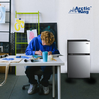 3.2 Cu Ft Two Door Mini Fridge with Freezer, Stainless Steel, E-Star, ARM32D5ASL