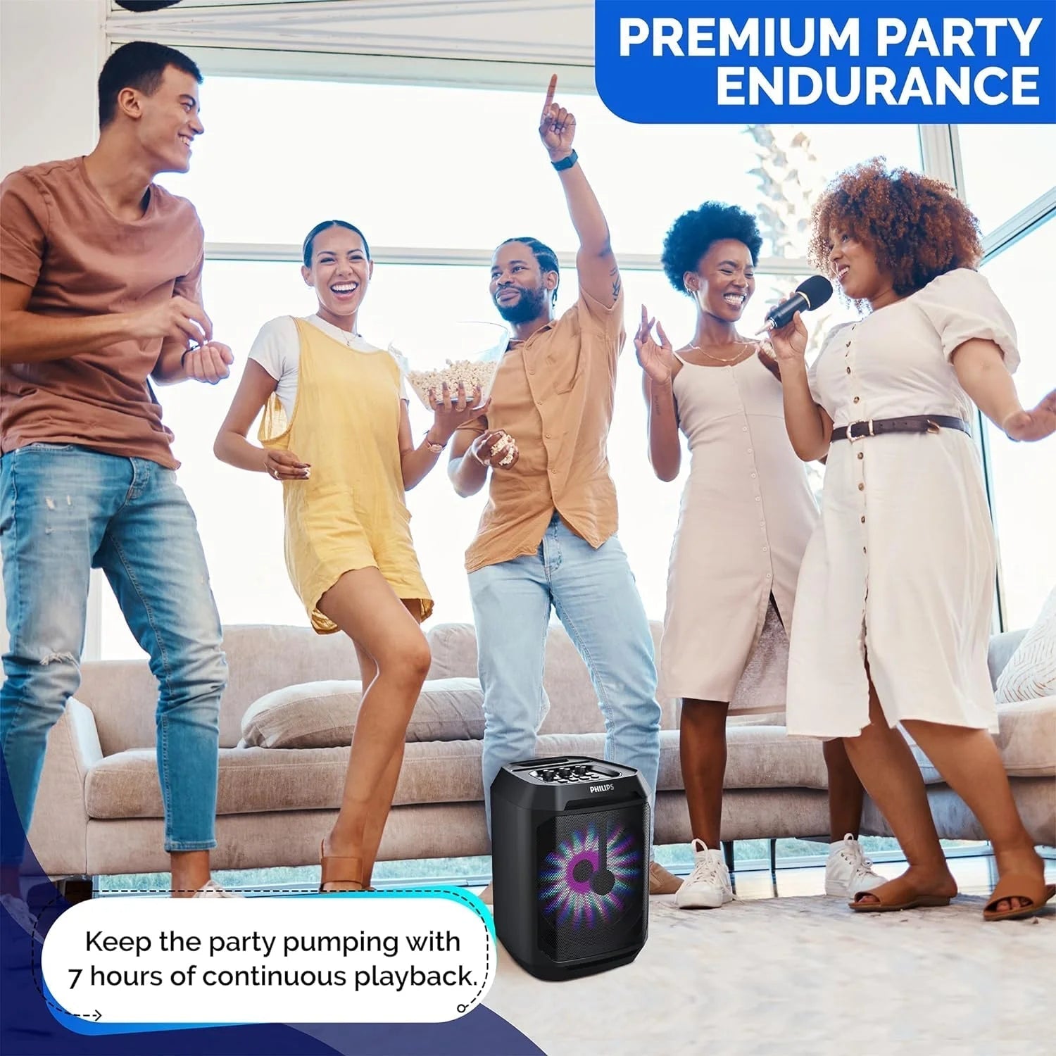 Portable Bluetooth Party Speaker with 8-Inch Woofer and Dynamic Bass Boost, 30W, 7Hrs Play Time, USB-C, Black