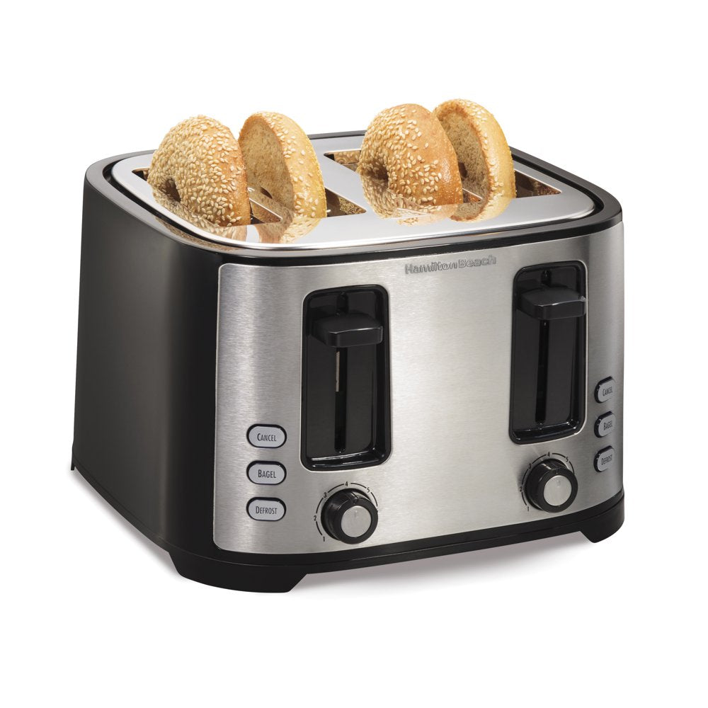 4 Slice Toaster, Extra-Wide Slots, Defrost and Bagel Functions, Shade Selector, Toast Boost, Auto-Shutoff and Cancel Button, Black, 24633