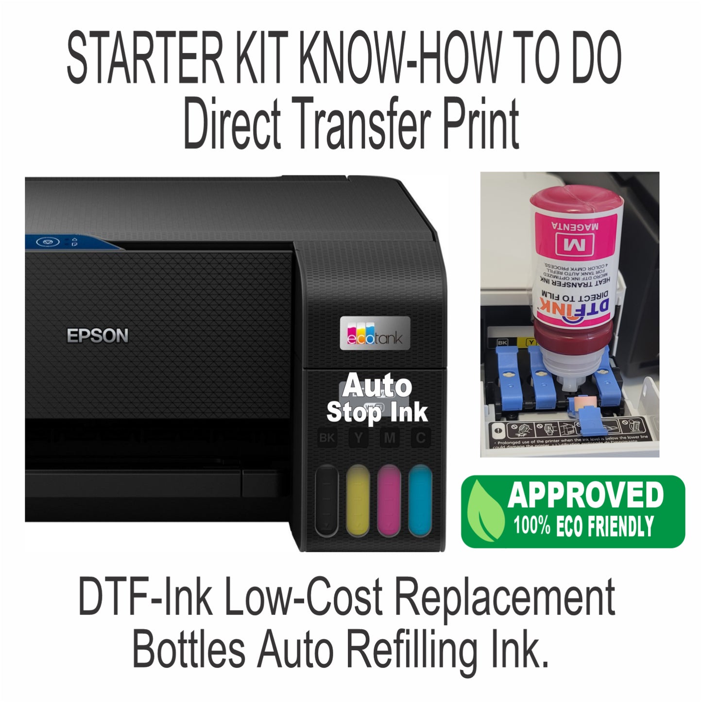 Epson Printer with DTF Ink Heat Transfer Print Color T-Shirt Maker Start Kit
