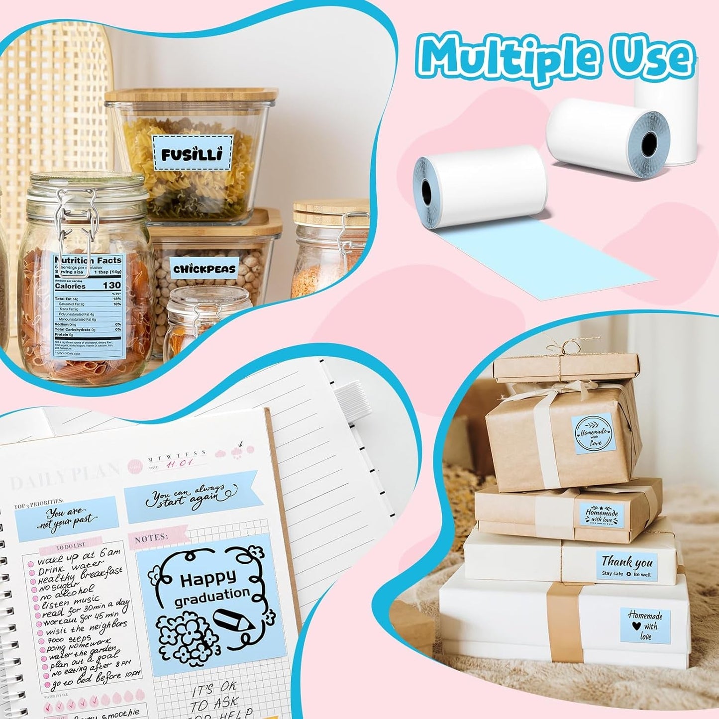 Phomemo Blue Self-Adhesive Thermal Paper, Glossy Printable Sticker Paper Label for Phomemo M02/M02 Pro/M02S/P2S/M03/M04S Mini Sticker Printer, 50Mm X 3.5M, Diameter 28Mm, 3-Rolls, Image Time 20 Years